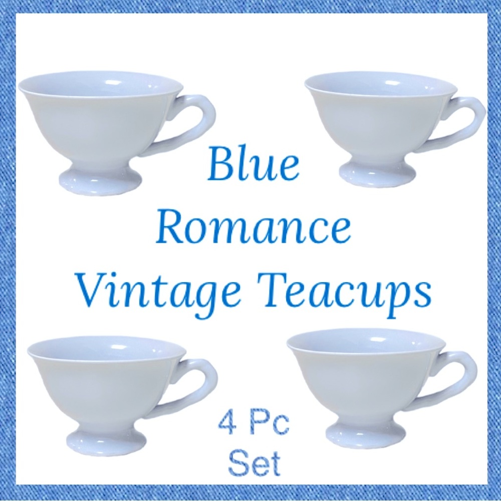 Rare Vintage William Roberts Footed China Teacups Light Blue Replacements Set